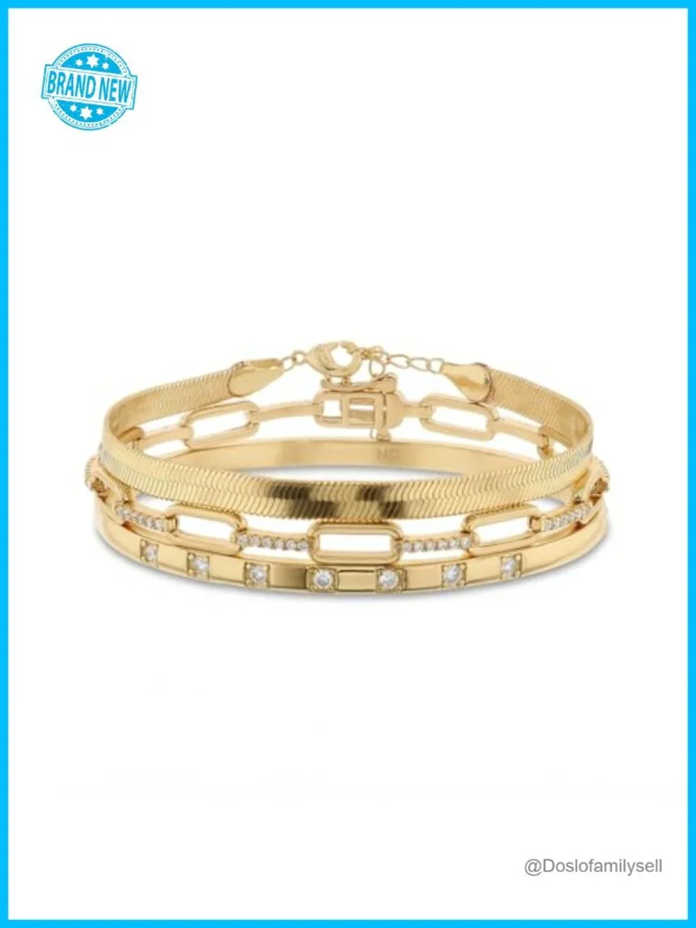 Waterproof Bracelet Set 14K Yellow Gold Plated Brass Cubic Zirconia Stackable